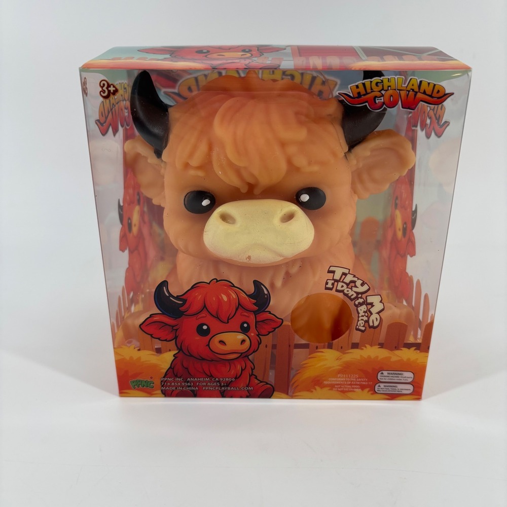 PPNC Highland Cow Squeezy Toy Kids Tan Brown Stretchy Sensory Fidget Viral Rare